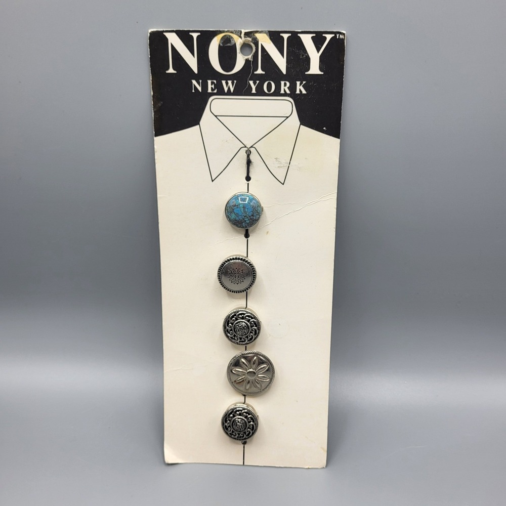 NONY New York Button Covers 5pc Western Faux Turquoise Silver Tone Boho Decor
